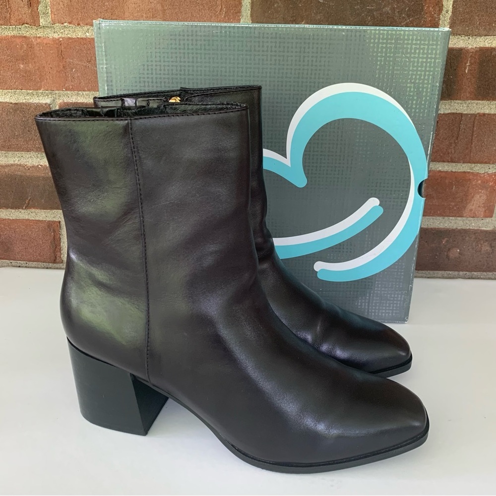 Baretraps Womens Norra Black Leather block heel Ankle Boots Shoes US 10 M